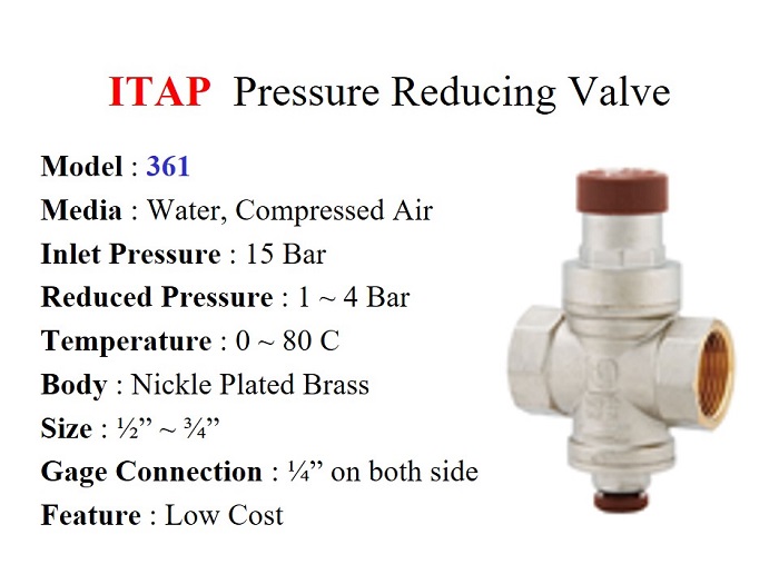 Pressure Reducing Valve 361 series / For Water & Air, 15 Bar, Screw 1/2" ~ 3/4" - Itap - Gamako
